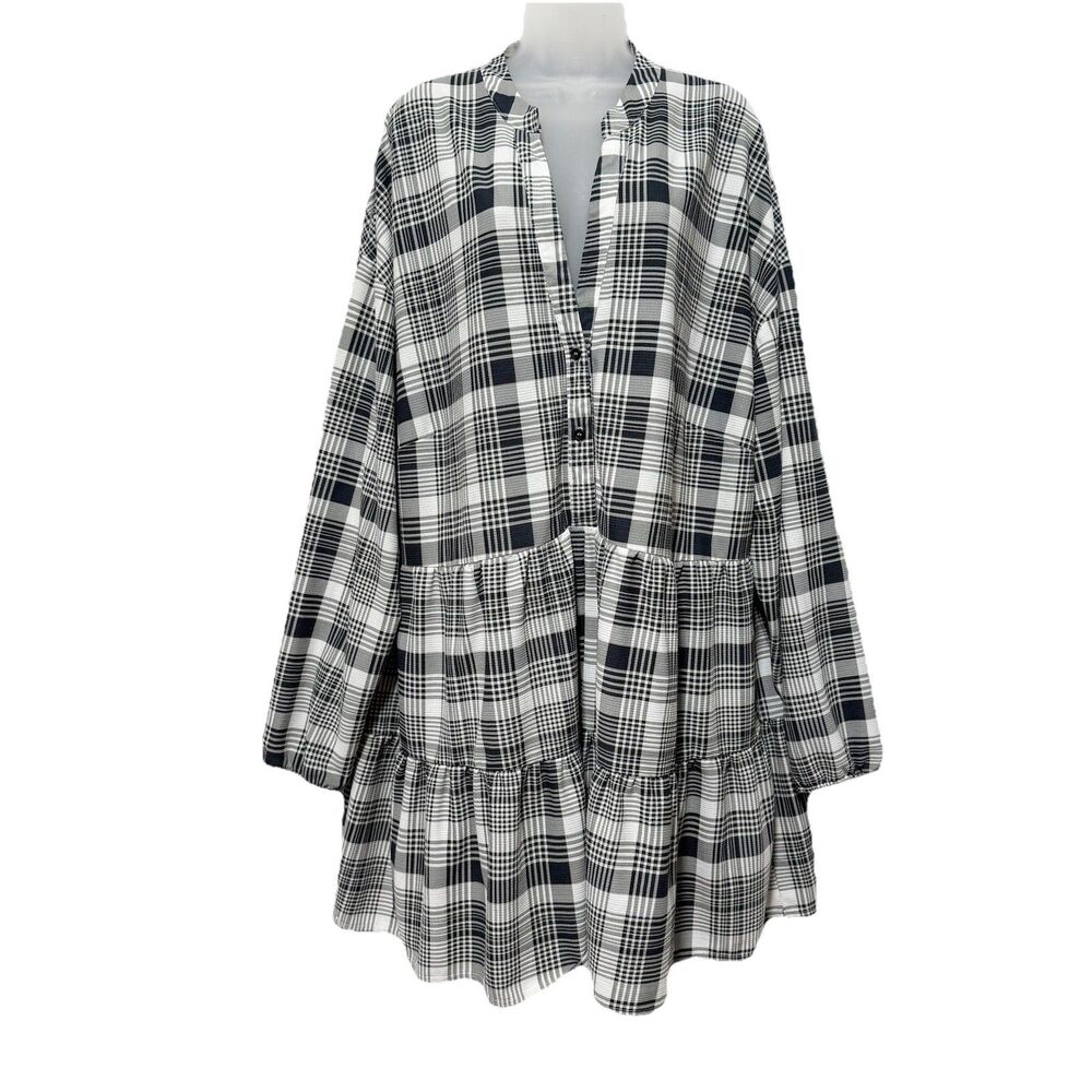 ASOS DESIGN Romper Curve Size 20 Long Sleeve Tiered Black White Plaid